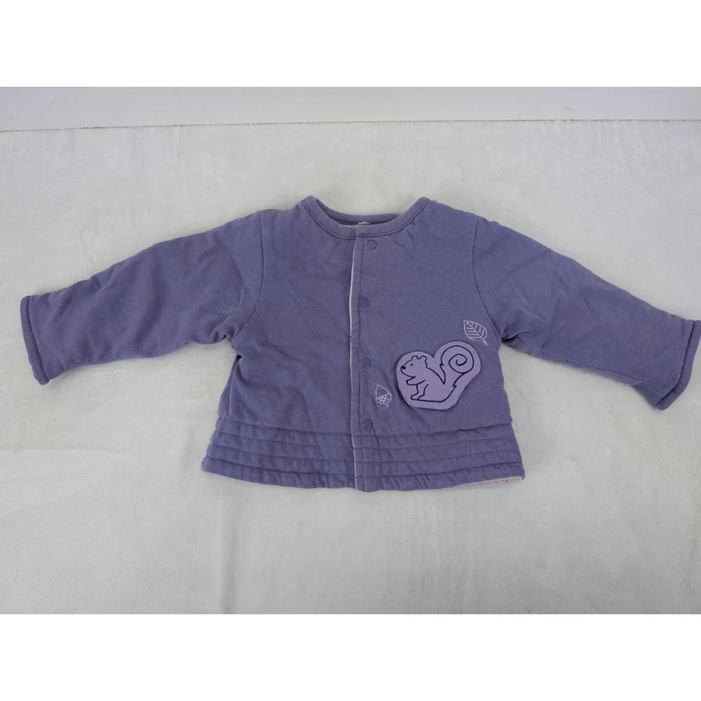 Vintage Cotton Jacket Baby Girl 3 Months Purple Squirrel Woodland 90s Y2K Snap